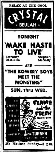 Crystal Theatre - 31 Jul 1954 Ad (newer photo)